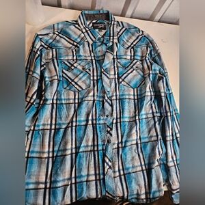 Blue black and white plaid button-down long sleeve moonshine brand